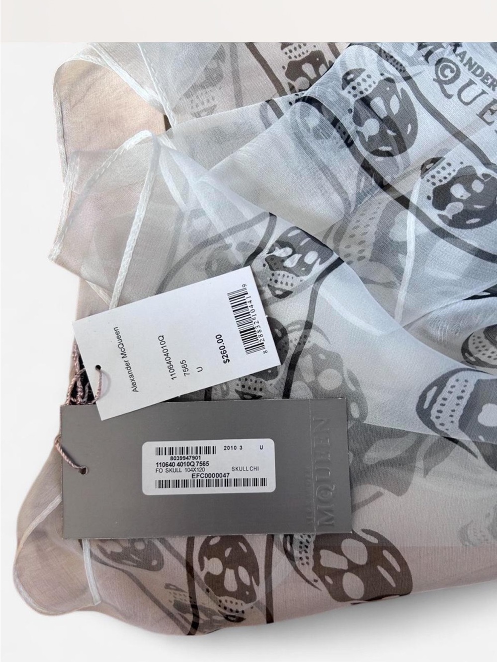 NWT Alexander McQueen Silk Skull Square Scarf Sheer White Black Italy Authentic - Picture 3 of 8